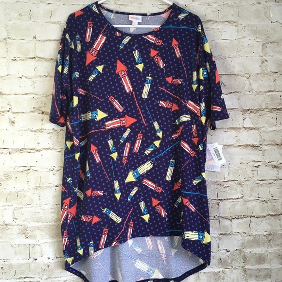 LuLaRoe Tops - LuLaRoe Women's Size Small Americana 4th of July Fireworks Irma Hi-Low Tunic NWT